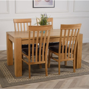 ChunKy Oak : Bàn Ăn 1m4 + 4 Ghế ( 5 Nan - Mặt Nệm )